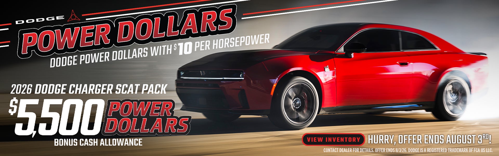 2026 Dodge Charger Scat Pack offer with $5,500 Power Dollars