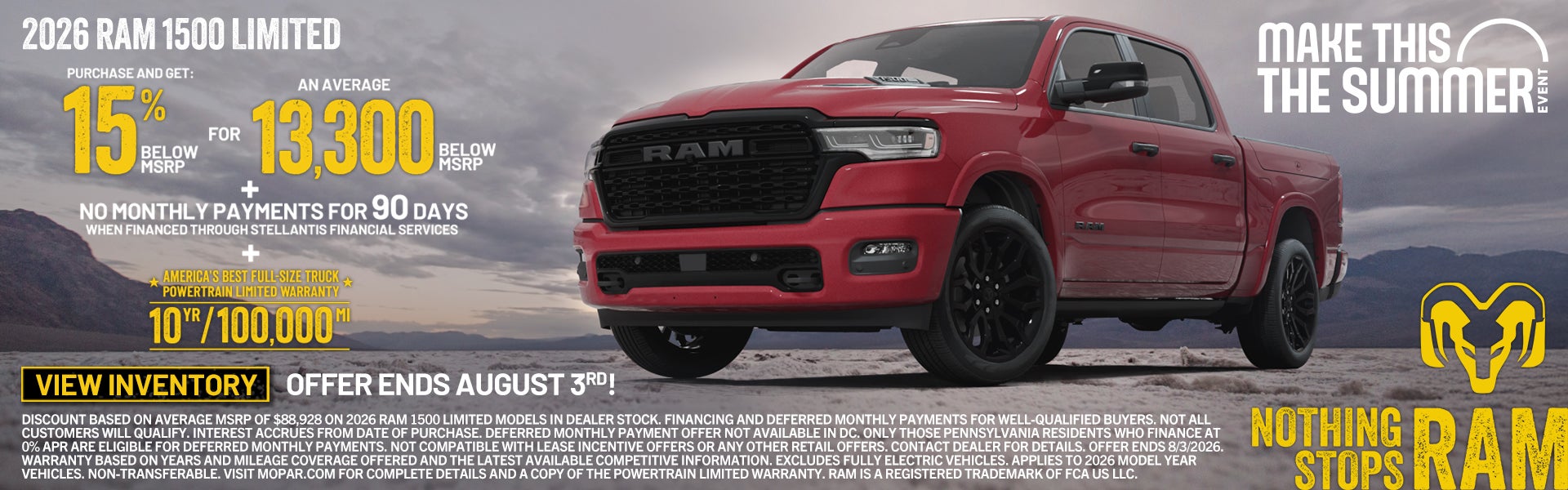 2026 RAM 1500 Limited offer with an average of 15% below MSR
